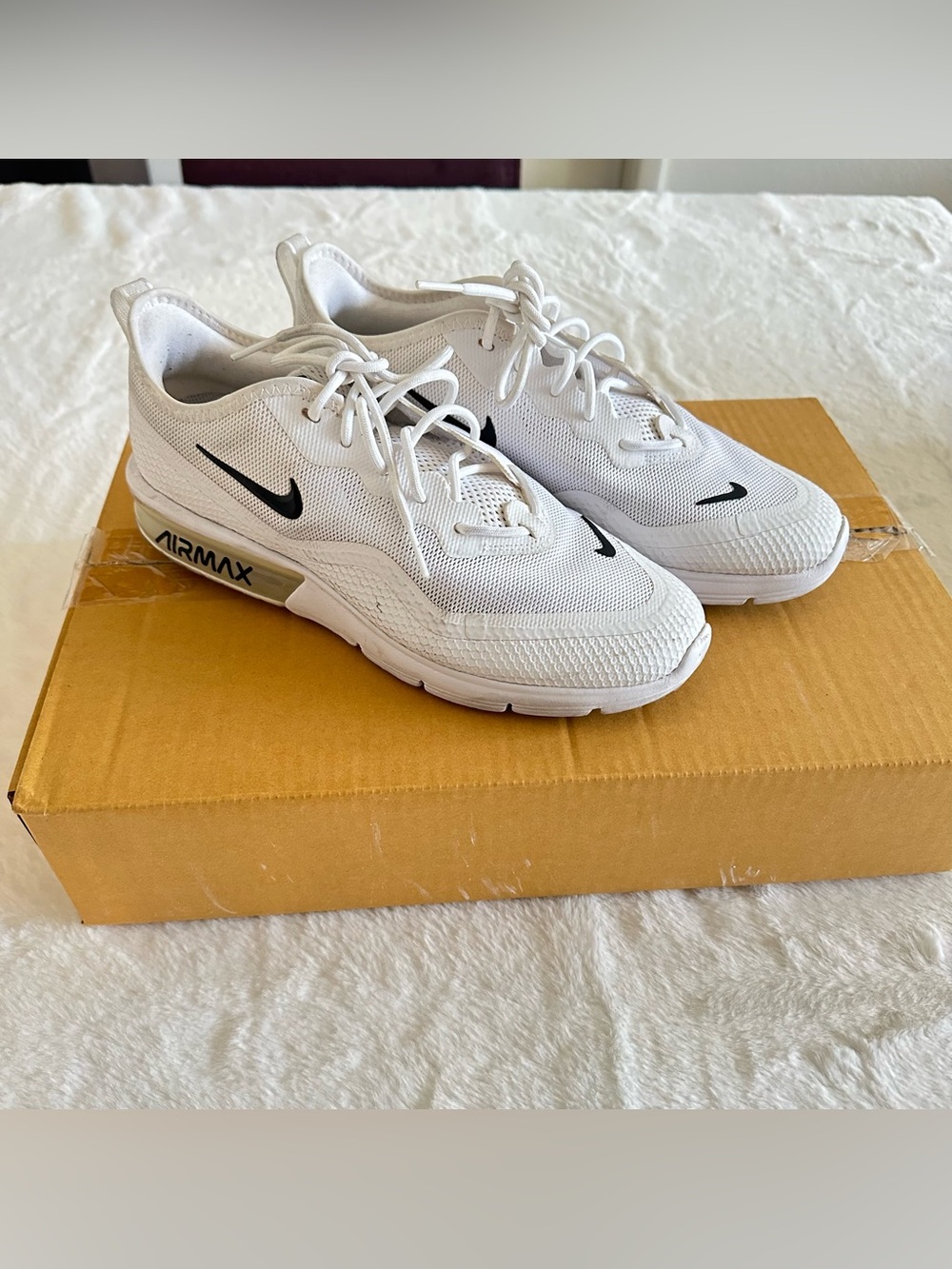Nike White Mesh Air Max Trainers with Black Swoosh